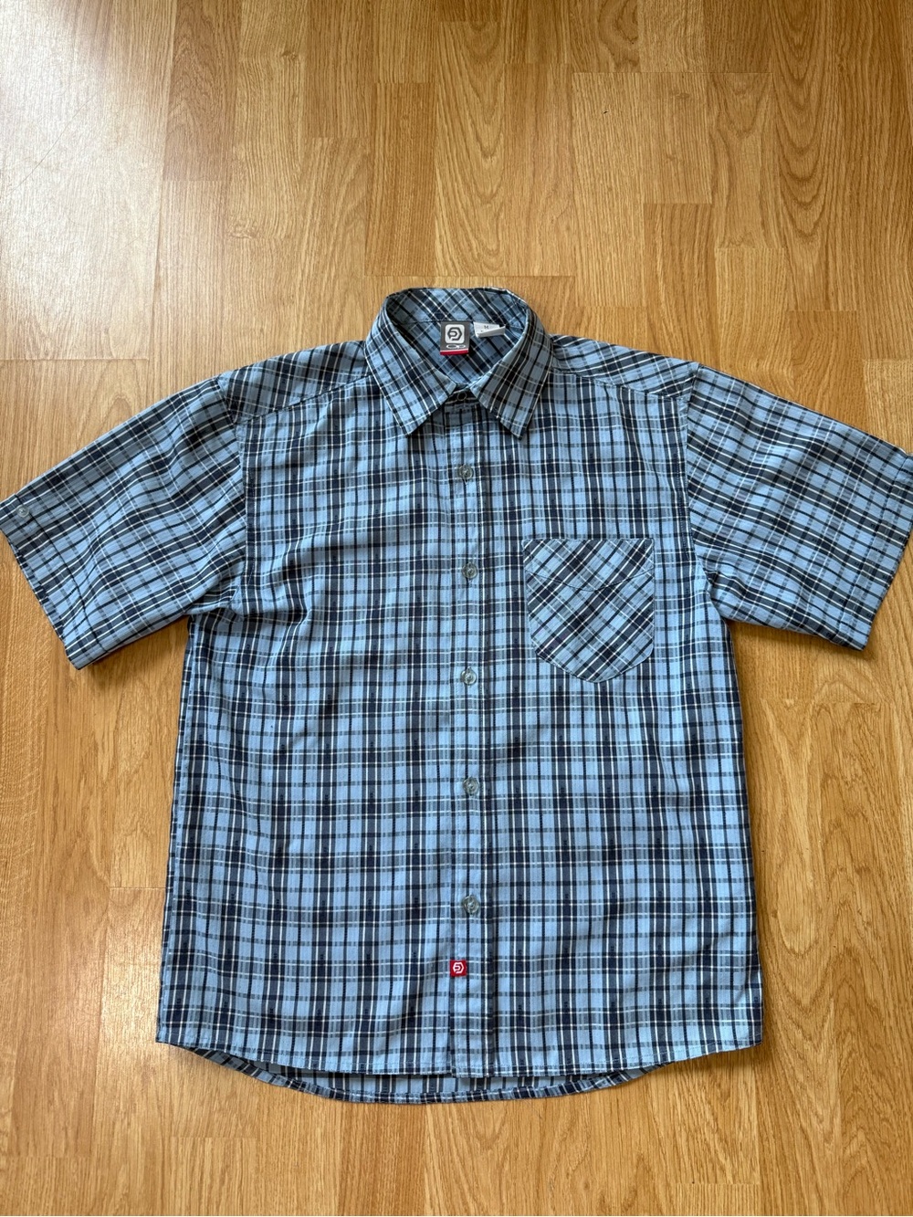 OP Youth' s  Short-Sleeve Plaid Button-Down Shirt - Light Blue & Black - Size M